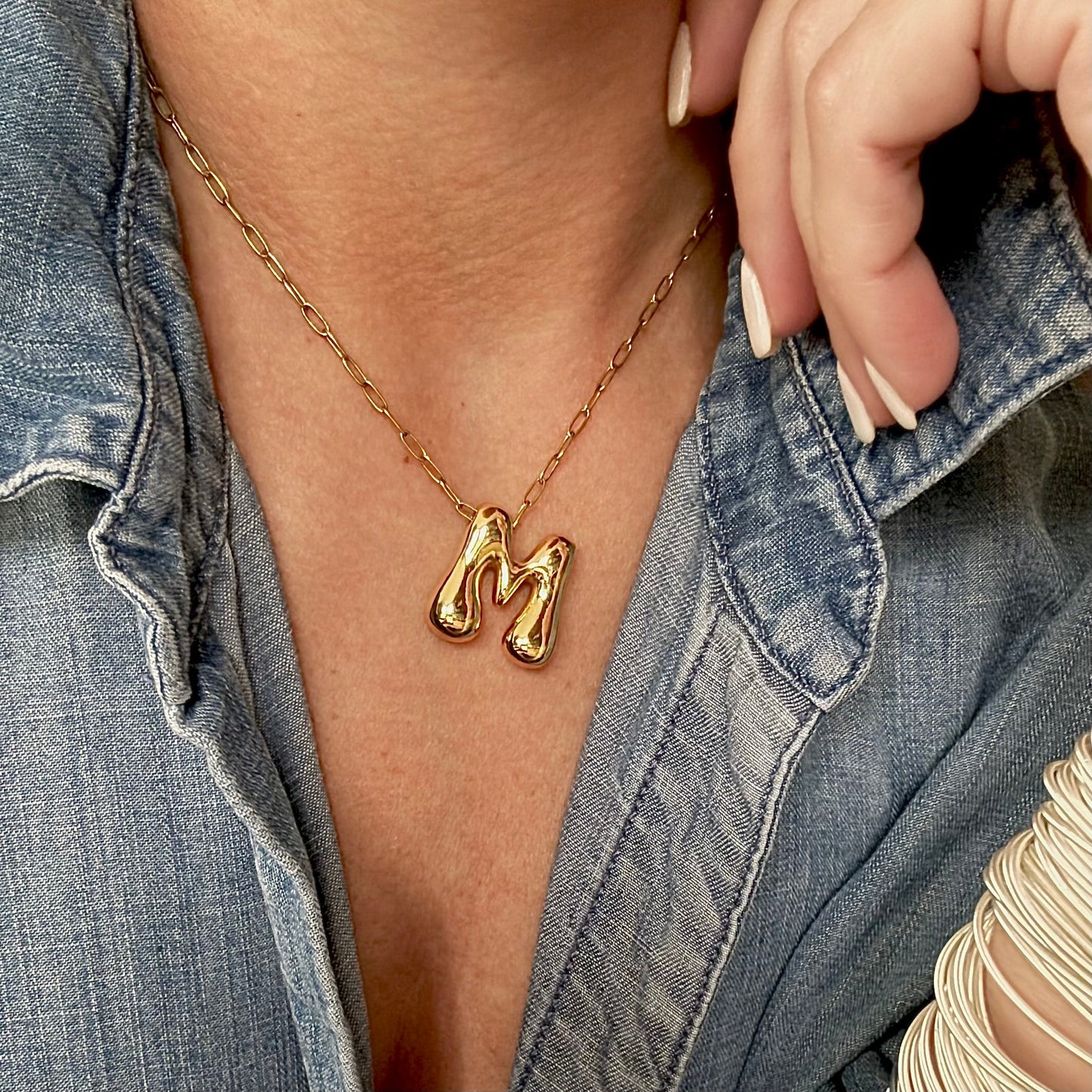 Gold bubble necklace with letters