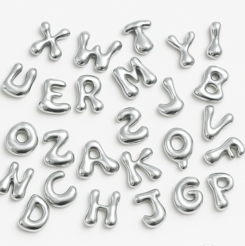 Silver Bubble Letter Rope Necklace