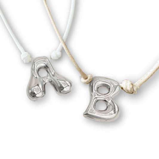 Silver Bubble Letter Rope Necklace