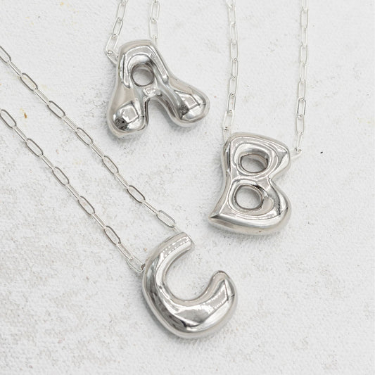 Silver bubble necklace with letters
